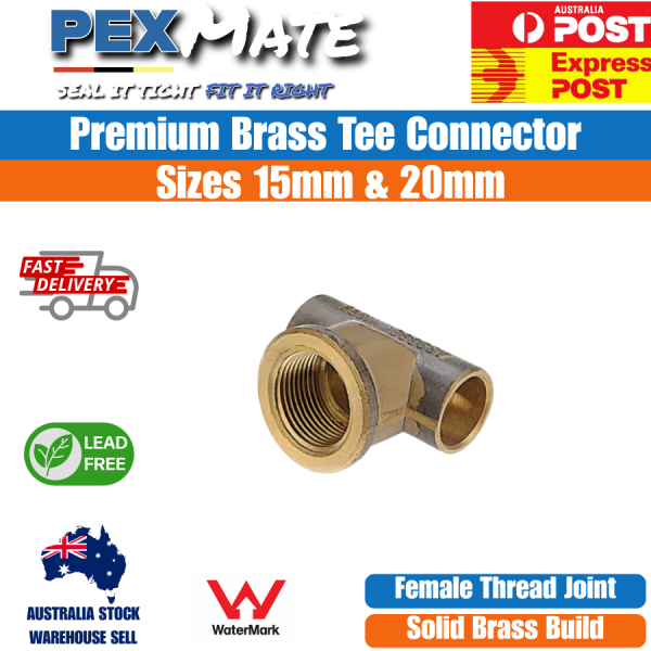 15mm OD x 15mm OD x 15mm FI Brass Tee (1/2" OD x 1/2" OD x 1/2" FI) WaterMark Approved - Image 2