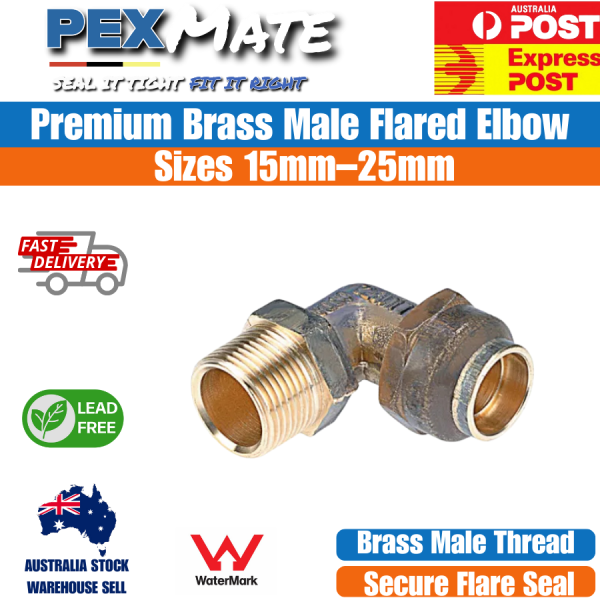 LF 15mm FL x 15mm MI Male Flared Elbow (1/2" FL x 1/2" MI) WaterMark Lead Free - Image 2