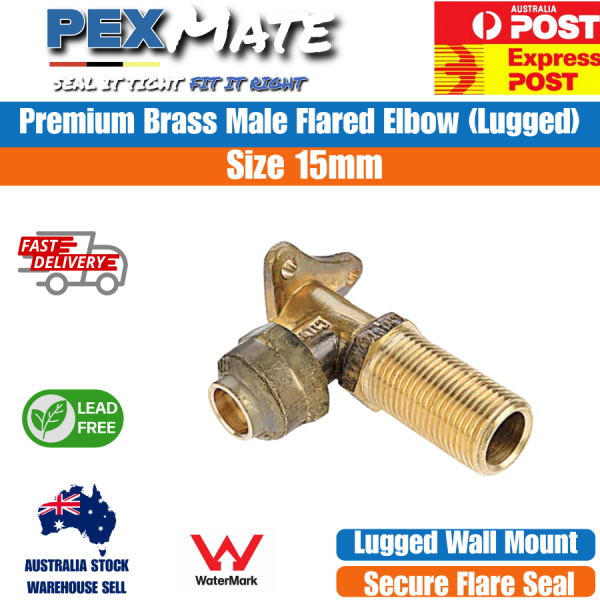 LF 15mm FL x 15mm MI Male Flared Elbow Lugged (1/2" FL x 1/2" MI) WaterMark Lead Free - Image 2