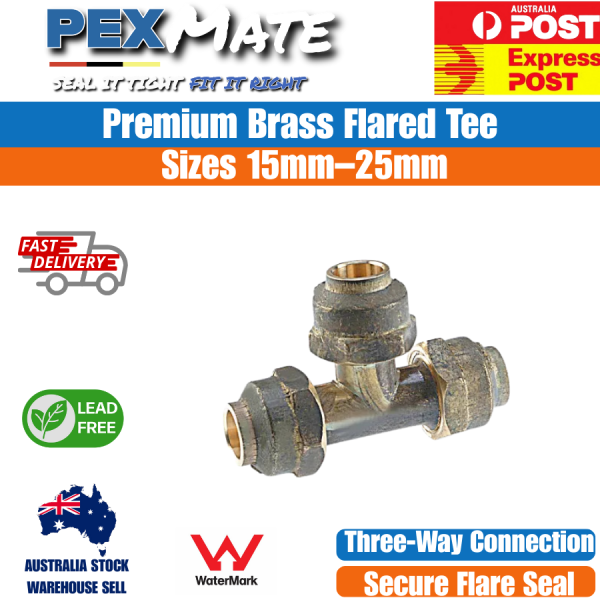 Flared Tee 25mm All Ends (1" FL x 1" FL x 1" FL) WaterMark Lead Free Brass - Image 2