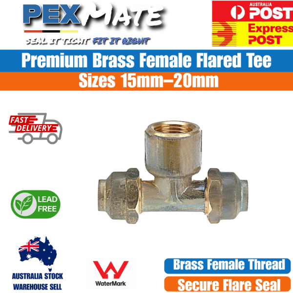 Female Flared Tee 20mm x 20mm x 15mm (3/4" FL x 3/4" FL x 1/2" FI) WaterMark Lead Free Brass - Image 2