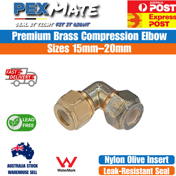 Compression Elbow 15mm x 15mm (1/2" C x 1/2" C) WaterMark Lead Free Brass Nylon Olive - Image 2