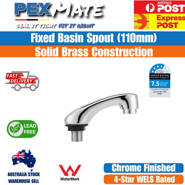 Fixed Basin Spout 110mm Chrome | WaterMark | Lead Free | WELS 4 Star - Image 2