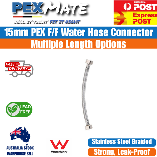 1/2" F/F 300mm Flexible Water Hose – 8mm PEX Core Stainless Steel - Image 2