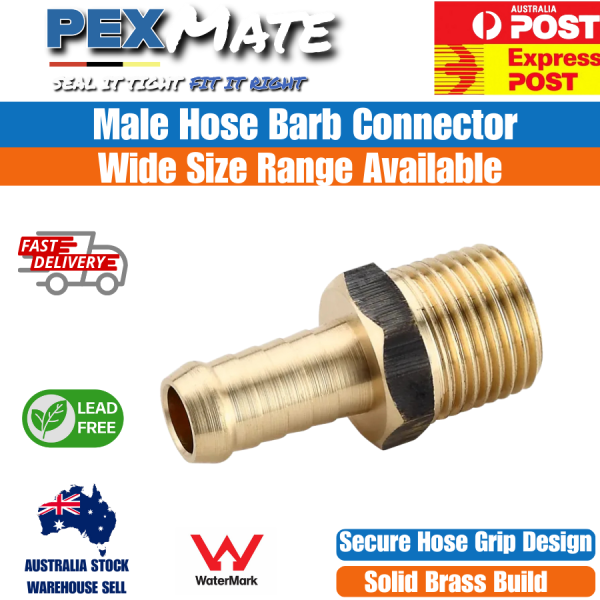 10mm to 15mm Hose Barb Brass (3/8" MI x 15mm) | WaterMark Approved - Image 2