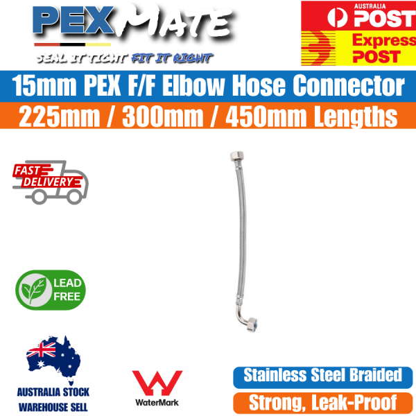 1/2" F/F Elbow Flexible Water Hose 225mm – 8mm PEX Core Stainless Steel - Image 2