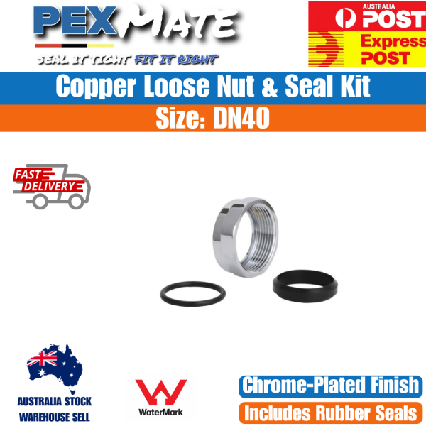 40mm Trap Nut and Seals DN40 Copper Chrome Plated - Image 2