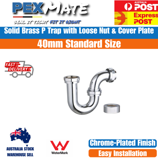40mm Copper P Trap Loose Nut & Cover Plate Chrome – WaterMark Approved - Image 2