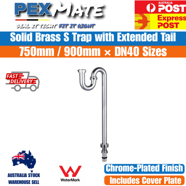 40mm Copper S Trap 750mm Extended Tail Chrome – WaterMark Approved - Image 2