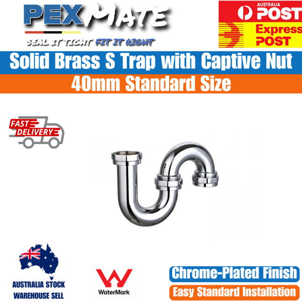 40mm Copper S Trap Basin Waste Chrome Plated – WaterMark Approved - Image 2