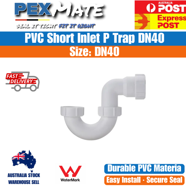 40mm PVC Short Inlet P Trap DN40 WaterMark - Image 2