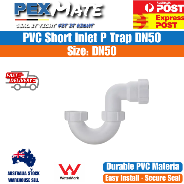 50mm PVC Short Inlet P Trap DN50 WaterMark - Image 2