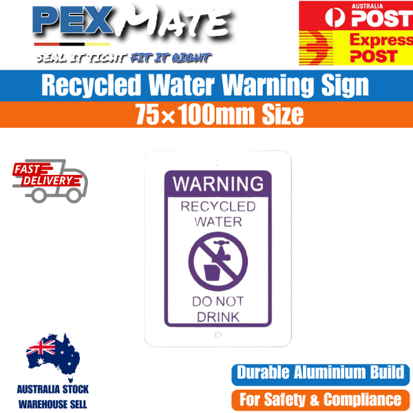 75mm x 100mm Recycled Water Warning Sign Yellow - Image 2