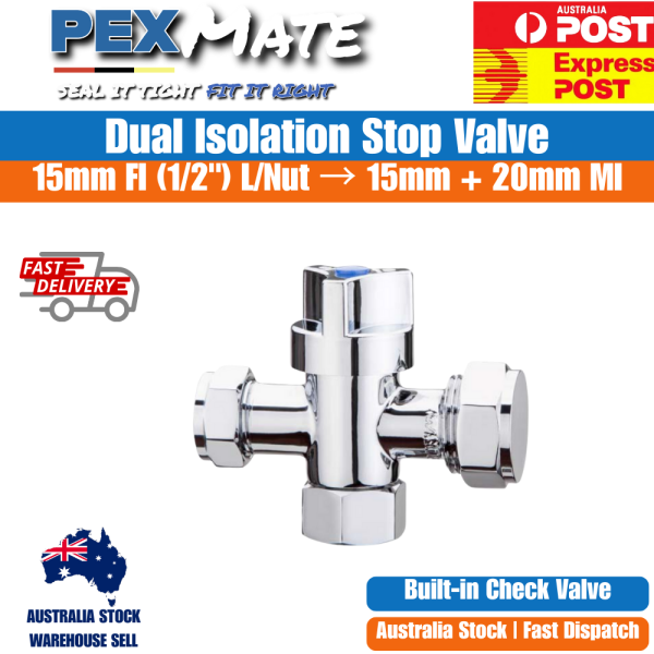 15mm Dual Isolation Stop Valve 1/4 Turn Ceramic Disc | Washing Machine Dishwasher - Image 2