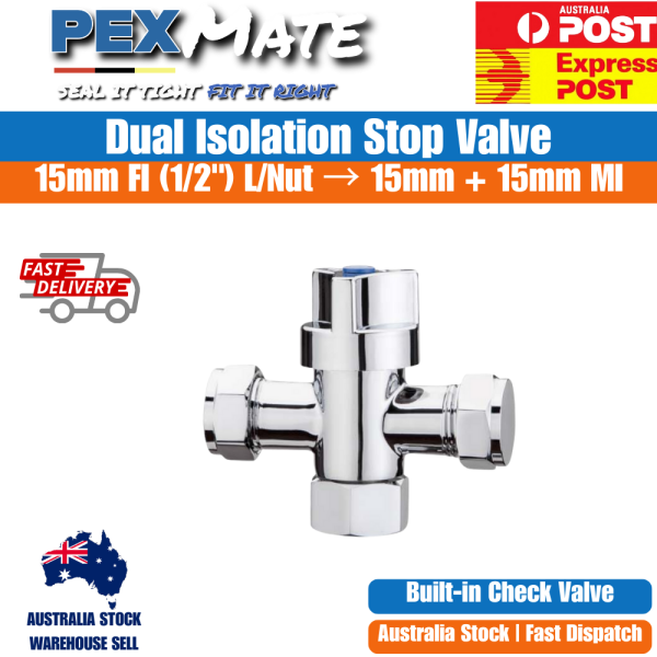 15mm Dual Isolation Stop Valve 1/4 Turn Ceramic Disc | Toilet Cistern WaterMark - Image 2